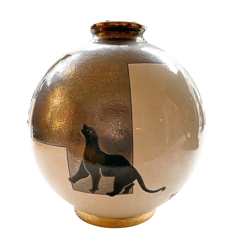 Kugelvase mit Panther