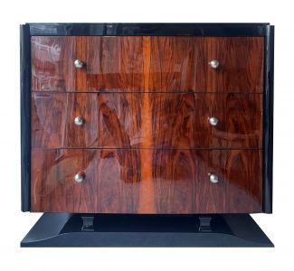 Art Deco Kommode in Nussbaum mit Schwarzlack kombiniert, Frankreich um 1925